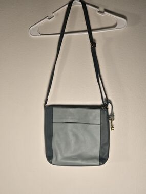 Fossil Two-Tone Slate & Steel Blue Leather Crossbody